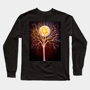Full moon tree and light bugs Long Sleeve T-Shirt